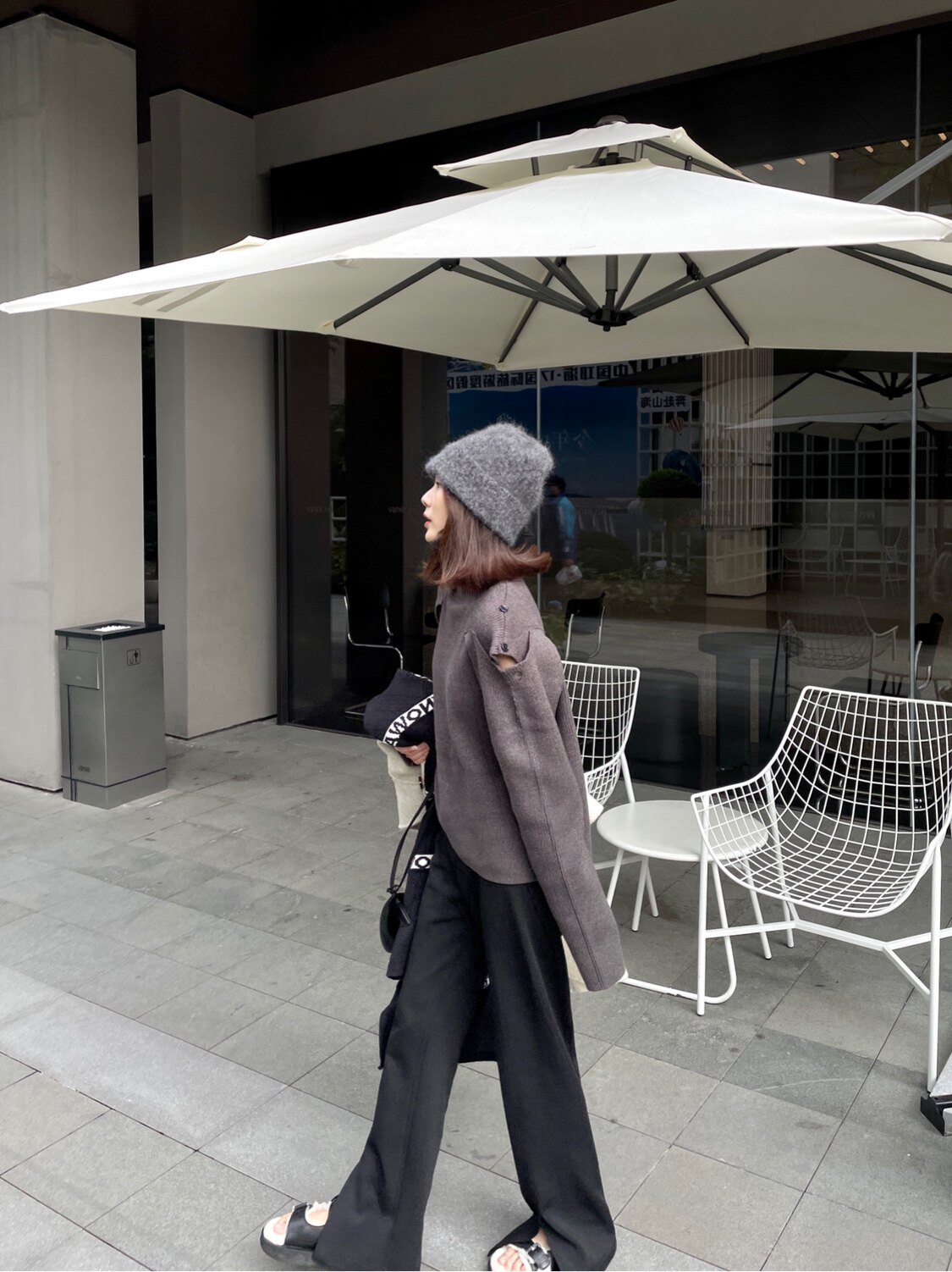 Anguin设计师款肩部可脱卸纽扣分解袖高领套头毛衣2021秋冬新款女