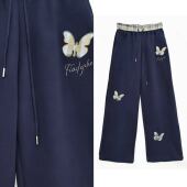 甜甜专享 直筒百搭裤 美式 显瘦卫裤 子 蝴蝶贴布阔腿休闲裤