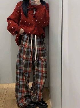 【鱼姐天花板女装节】加绒加厚～复古格子韩系阔腿裤25122102