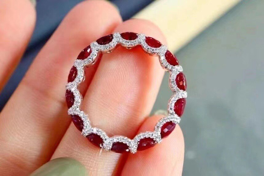 天然缅甸红宝石指圈指环925纯银镀白金红宝石项链坠死扣指环精工