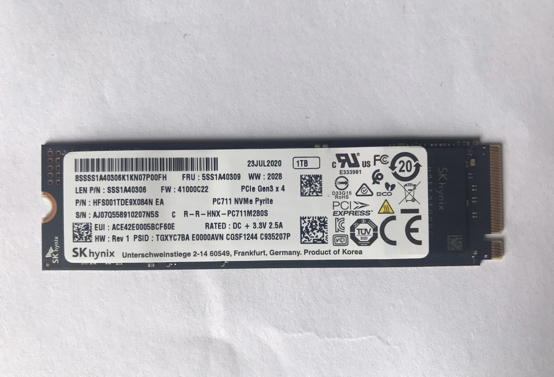 Pc711 1t 海力士 固态硬盘 nvme pcie m.2 笔记本电脑 拆机盘 ssd 电脑硬件/显示器/电脑周边 固态硬盘 原图主图