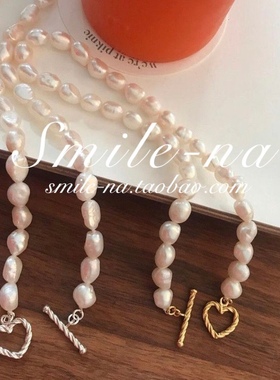 韩国进口纯银麻花桃心天然珍珠