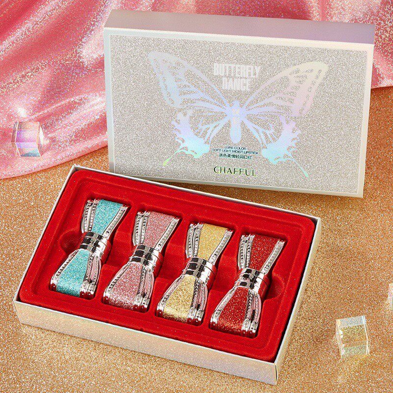 香芙儿钻石蝴蝶结雕花口红套装网红同款滋润保湿丝绒哑光口红套盒