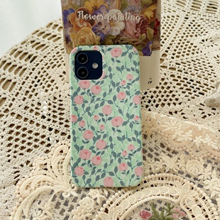定制手工少女粉绿小清新法式碎花布艺手机壳iPhone13141516promax