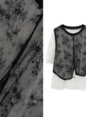 【玉米专享】韩版设计感蕾丝马甲拼接假两件宽松防晒棉麻衬衫3030