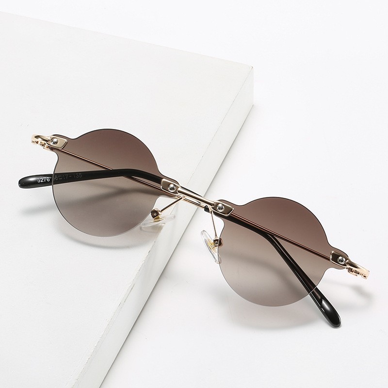 小圆形民国风无框街拍平光镜