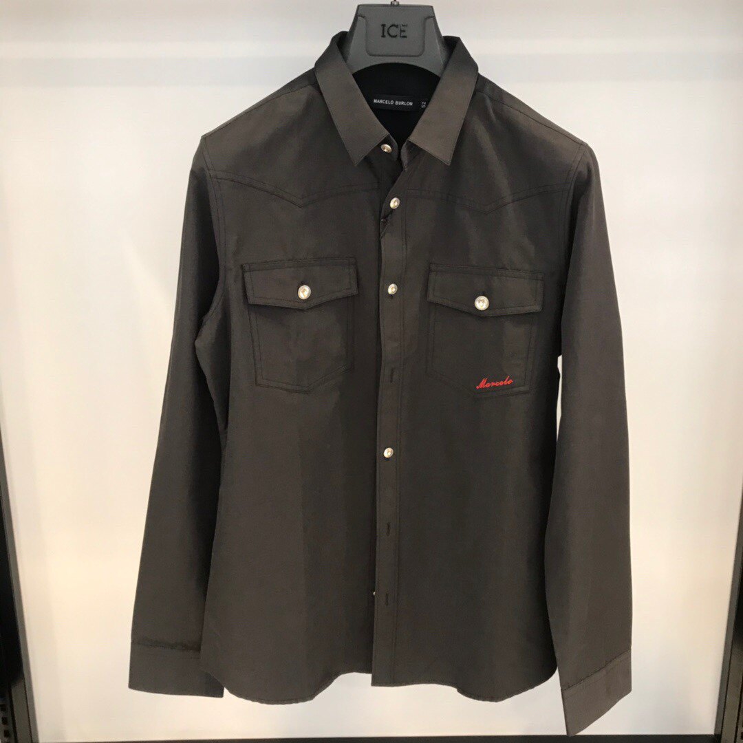 MARCELOBURLON MB男士新品时尚后背花卉刺绣修身长袖衬衫