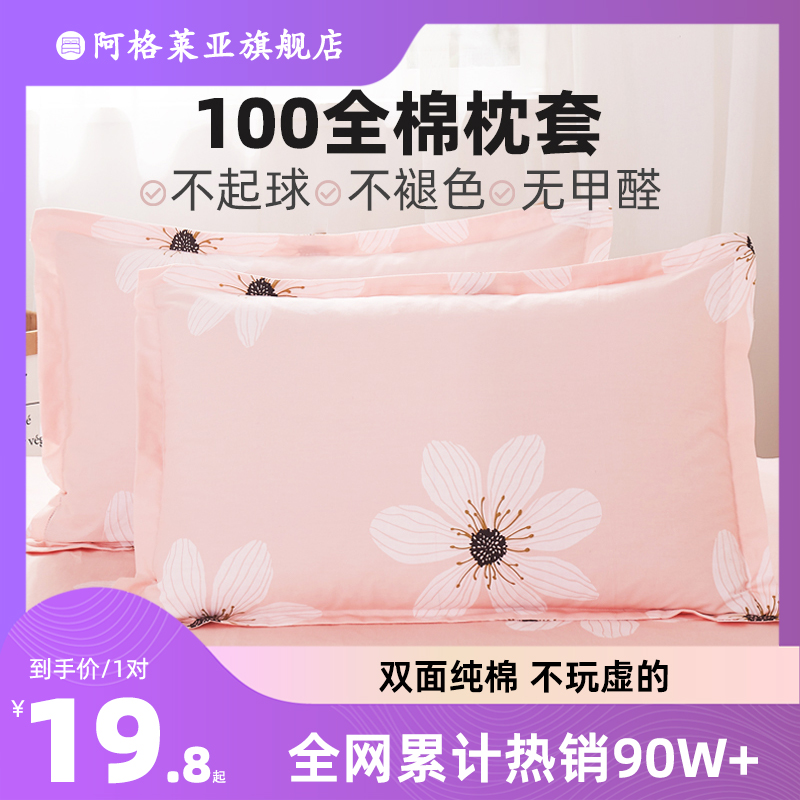 纯棉枕套一对装100全棉枕头套加厚大号家用48x74学生宿舍40x60cm