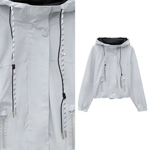 【小四专享】】韩版休闲风撞色连帽抽绳短外套夹克宽松上衣1084