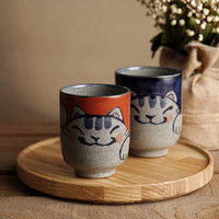 波佐见烧日本进口日式翔芳窑手绘猫猫呗夫妻杯家用陶瓷餐具手握杯