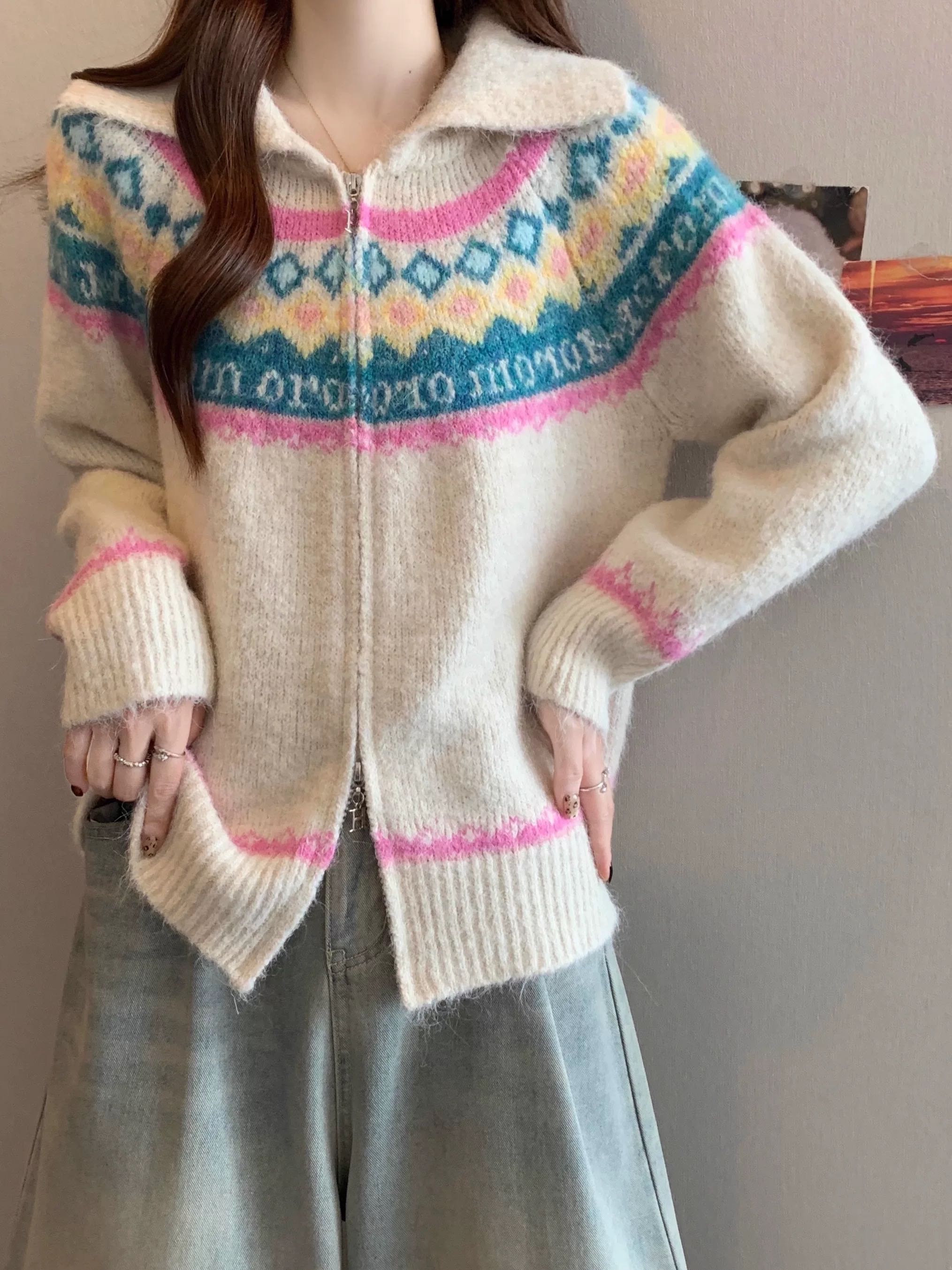 【甜甜圈专享】费尔岛毛衣复古慵懒短款宽松高级感针织衫1208