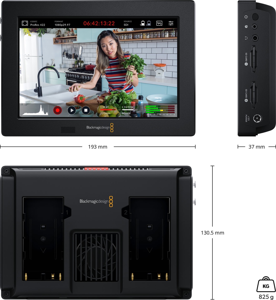 bmd blackmagic Video Assist 7” 3G HD双SD卡录机监视器示波器