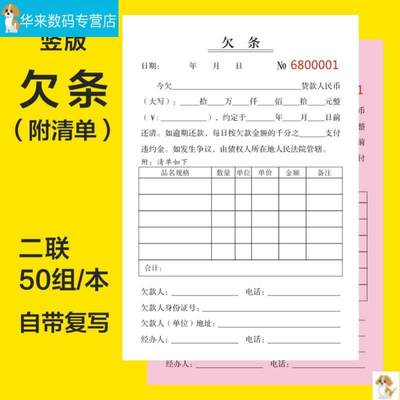 借条个人欠条正规欠款单凭据二连三联借款单凭证民间借贷单子借据