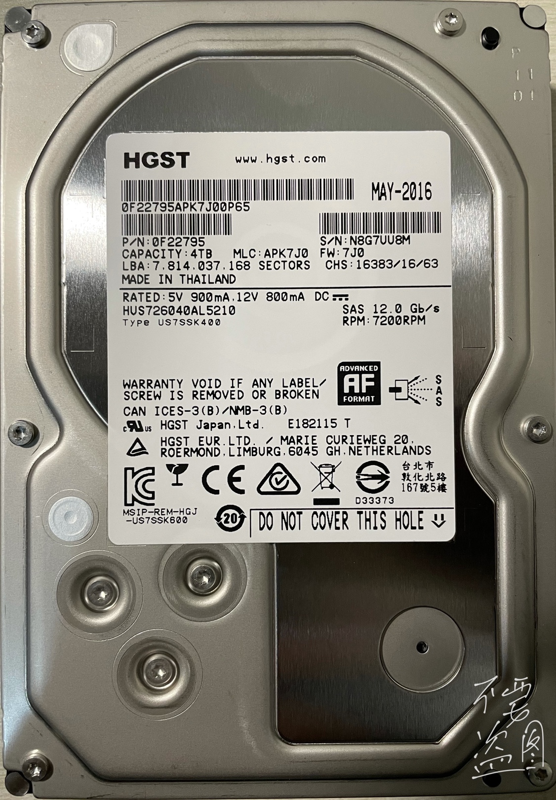 HGST/日立 HUS726040AL5210 4T SAS 12G 3.5寸