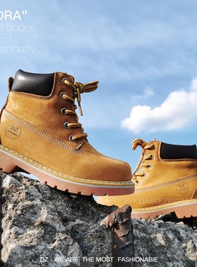 春秋季新款韩版货儿童鞋潮牌DZ男女学生牛皮黄色侧拉链短马丁靴