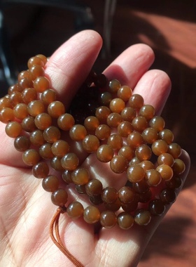 新疆且末 和田玉且末糖玉红糖圆珠老型珠手链手串108