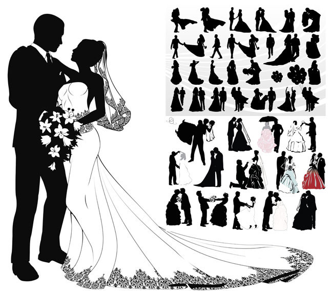 婚礼人物剪影eps矢量图案 喜庆结婚 婚庆 新郎新娘人物 设计素材