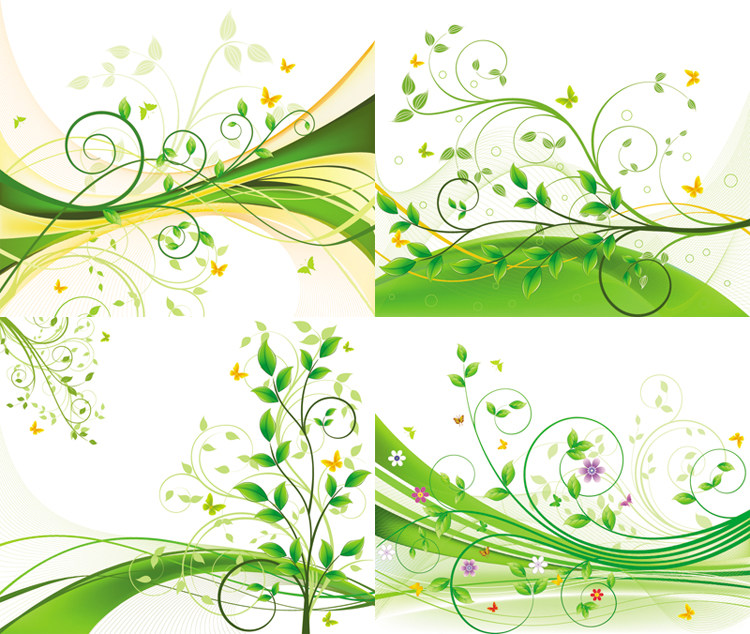 绿色植物花藤纹样ai矢量图案 春季植物藤蔓花纹背景 设计素材