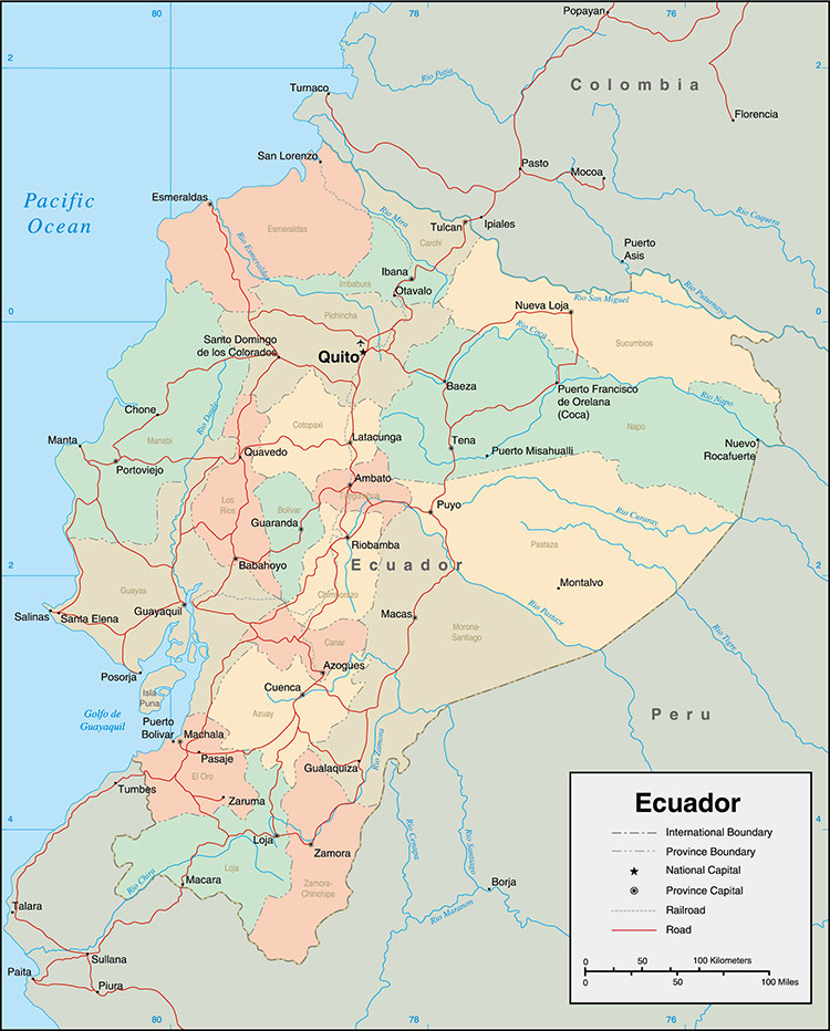 厄瓜多尔地图ai矢量图案 英文版国家分区地图非实物地图 设计素材