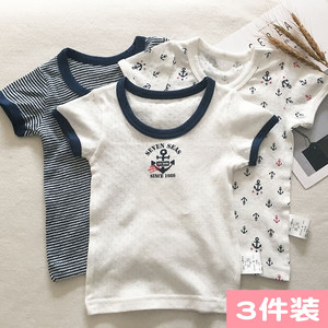 3件价格男童网眼短袖纯棉夏薄款透气宝宝睡衣家居服T恤全棉无荧光