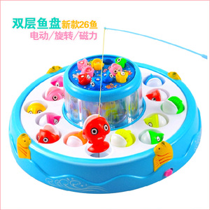 儿童大号车轮电动钓鱼玩具磁性钓鱼双层旋转音乐1-3岁宝宝玩具
