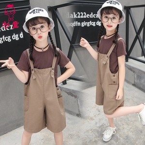 2023儿童夏装女童背带套装 2023新款小女孩T恤中大童两件套宝宝衣
