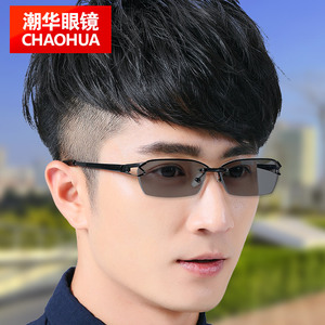 正品防蓝光辐射纯钛变色眼镜时尚半框眉线男款平光眼镜近视变色眼