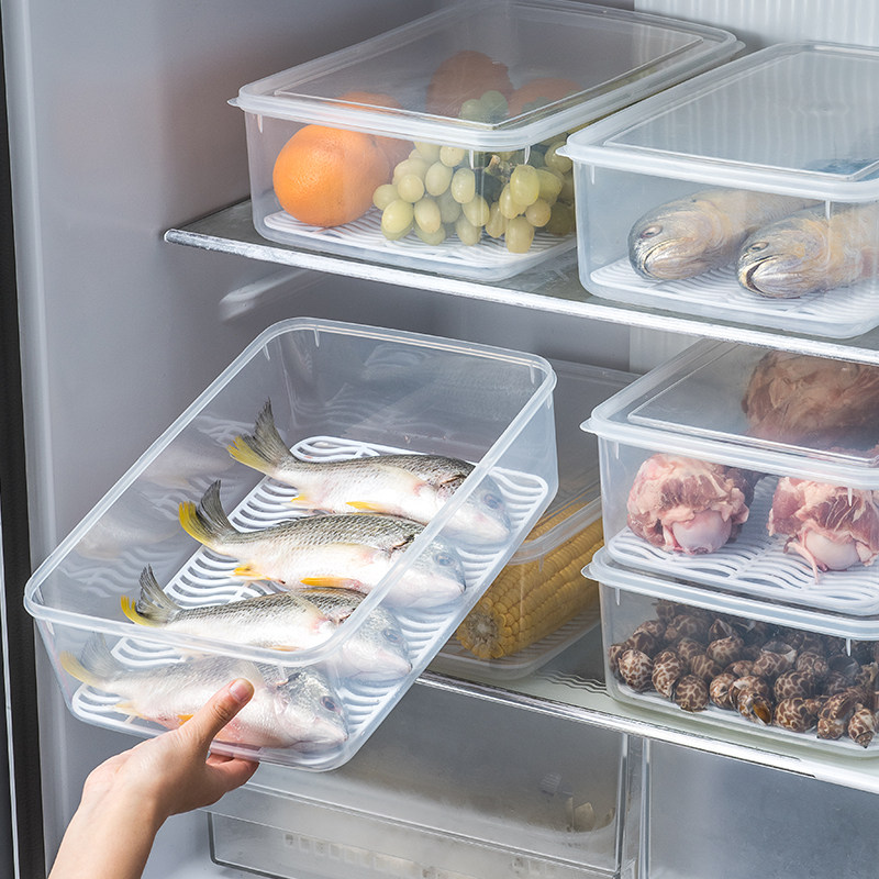 冰箱鱼肉类专用收纳盒水果沥水保鲜盒食品级大容量蔬菜冷藏冷冻盒