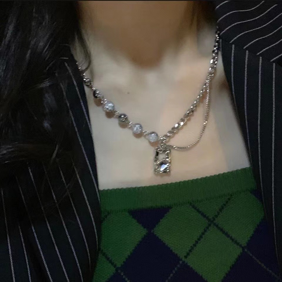 冰裂珠方块水钻项链女嘻