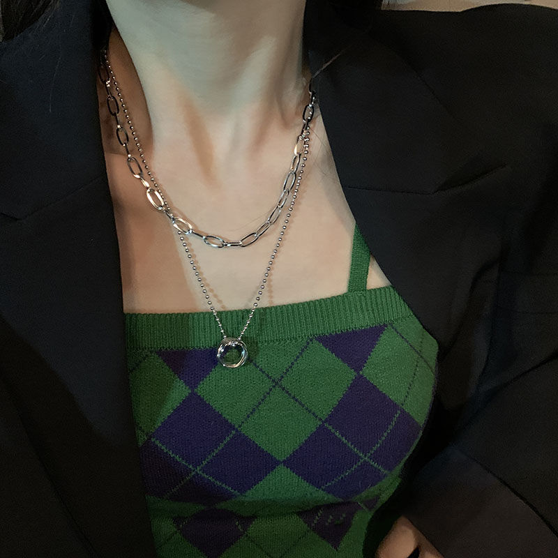 冷淡风双层圆环项链女202