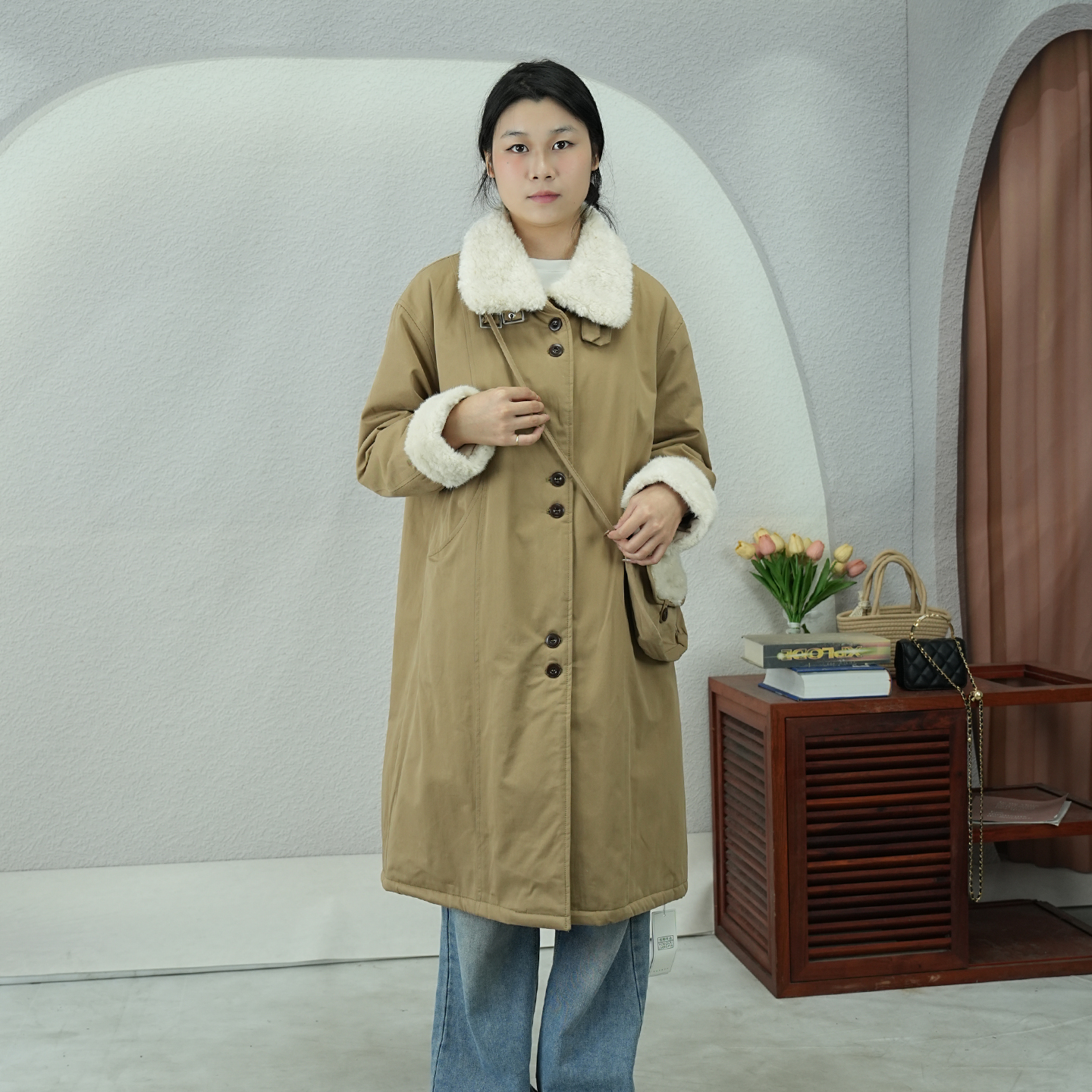 中长款派克服女宽松韩版毛领加绒