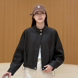 新品 皮衣外套女装 夹克2025秋季 宽松休闲百搭立领韩系复古开衫 韩版