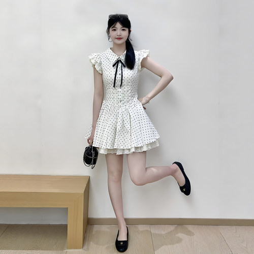 夏季甜辣少女小飞袖收腰连衣裙
