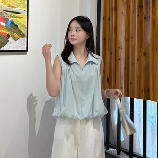 新款 韩版 花苞衬衣百搭宽松2025夏季 简约娃娃衫 上衣 无袖 设计感衬衫
