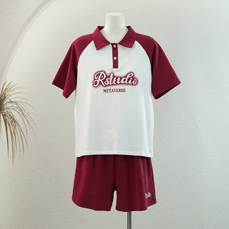 学生套装女高级感洋气插肩短袖字母简约大方休闲运动短裤两件套夏
