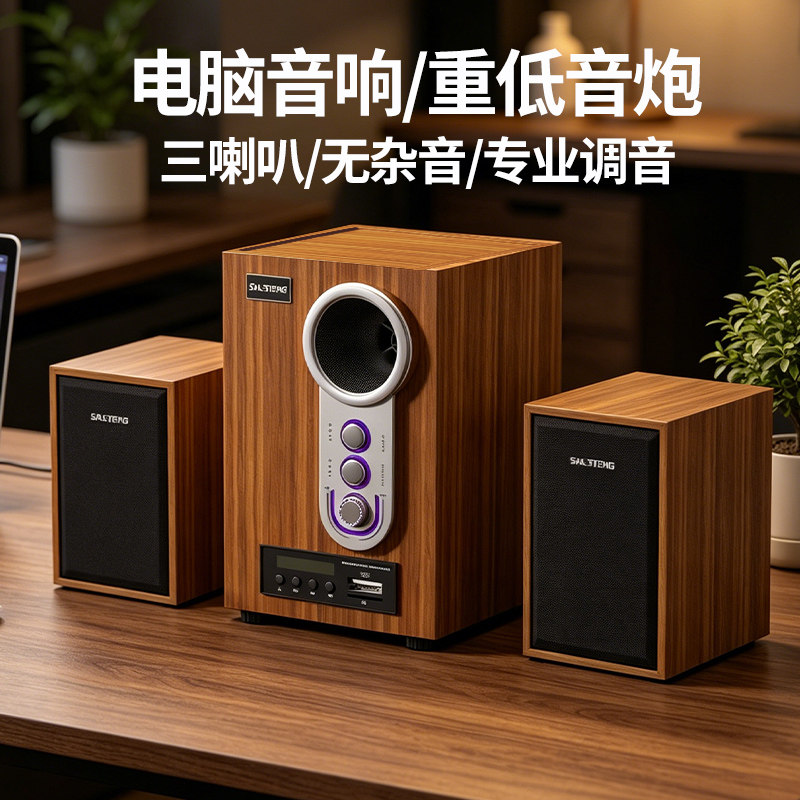 蓝牙音响台式电脑木纹外观