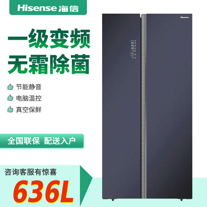 海信BCD-636WTGVBPIV一级变频无霜冰箱节能静音真空家用对开门