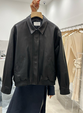 Red1982韩国东大门代购ARVE2025春新款复古做旧翻领皮衣夹克