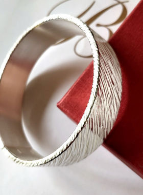 锤纹开口手镯饰品纯银复古男女