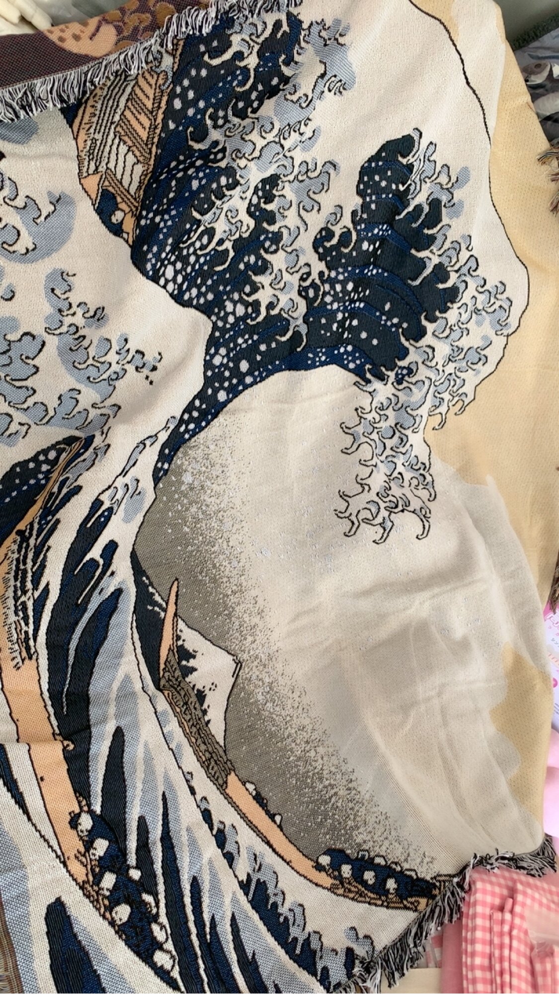 出欧单客户定制名画系列织毯 130x150cm大棒针编织毯子 装饰毯