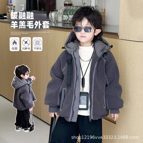 波拉bora中小儿童毛毛衣秋冬款羊羔绒加厚加绒宽松拉链秋冬季