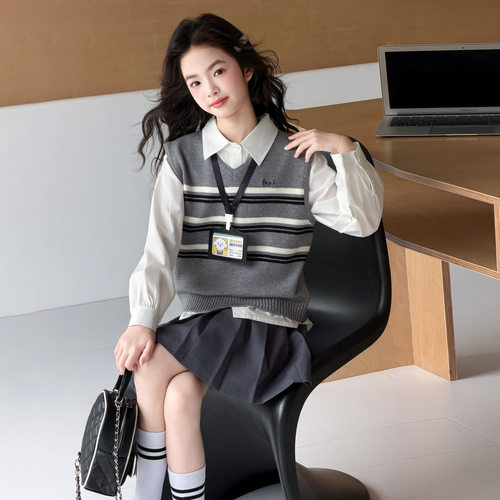 波拉bora女童套装秋季儿童时髦洋气学院风穿搭初中生韩系潮流衣服