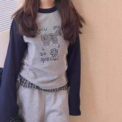 波拉bora韩系女中大童卡通插肩袖长袖打底衫秋季儿童洋气上衣潮