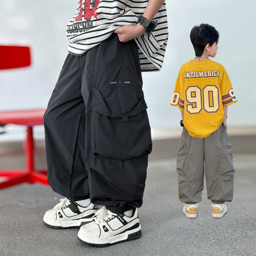 波拉bora儿童装男童大口袋工装裤夏中大青少年薄款防晒防蚊休闲裤