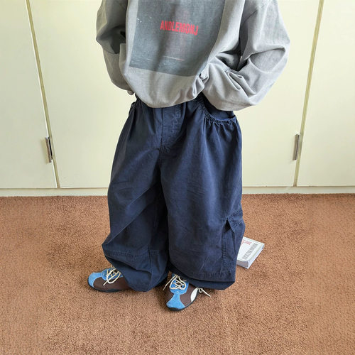 波拉bora男童秋款韩版拼接大口袋裤子儿童宽松阔腿休闲长裤