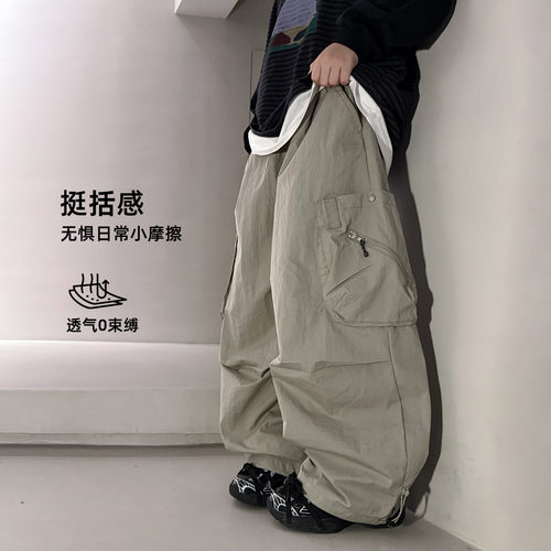 波拉bora男童工装裤子春秋款儿童装秋季休闲裤秋装潮牌中大童