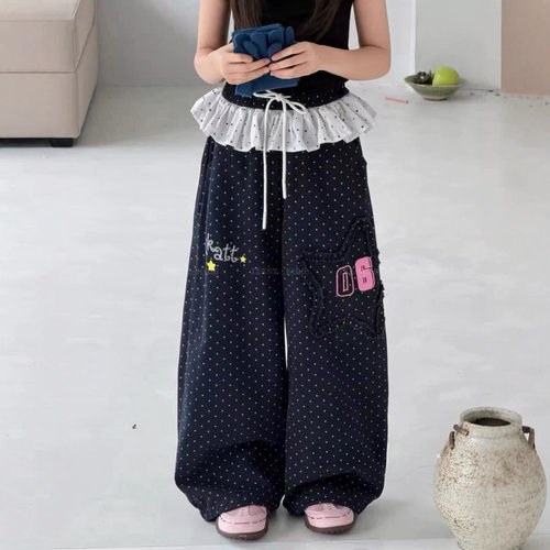 波拉bora波点印花垂感慵懒休闲裤女秋季宽松显瘦百搭阔腿长裤