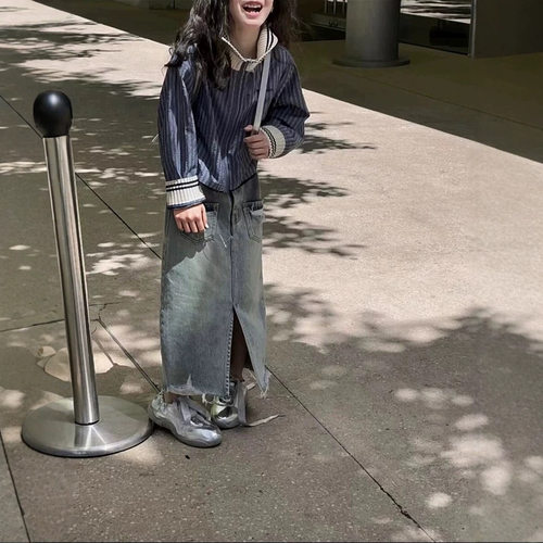 bora衬衫套装两件套儿童衣服女童洋气秋季上衣中大女孩牛仔半身裙