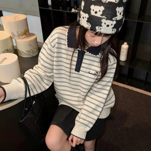 波拉bora女童秋季POLO领毛衣儿童娃娃领针织衫大童秋冬装保暖上衣