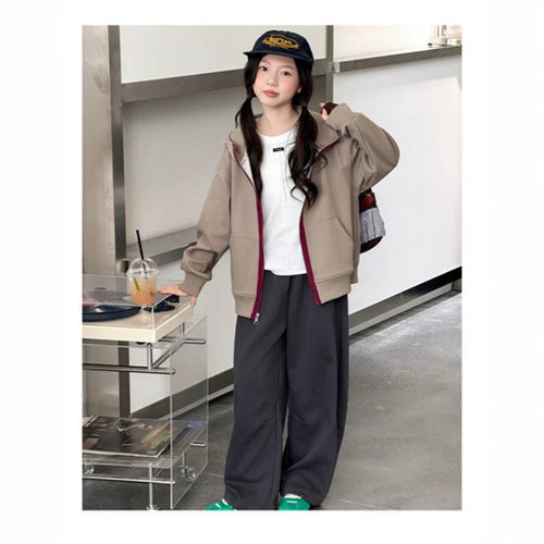 波拉bora灰色连帽开衫卫衣外套女秋季宽松休闲阔腿裤两件套潮